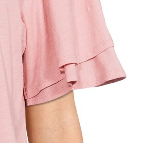 Time And Tru women's Top v neck flutter sleeve Medium 8-10 Pink Swiss Dot W-290 - Picture 2 of 8